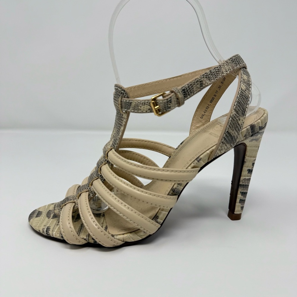 Tory Burch Charlene Strappy Cage Sandals - Neutral Snakeskin & Cream